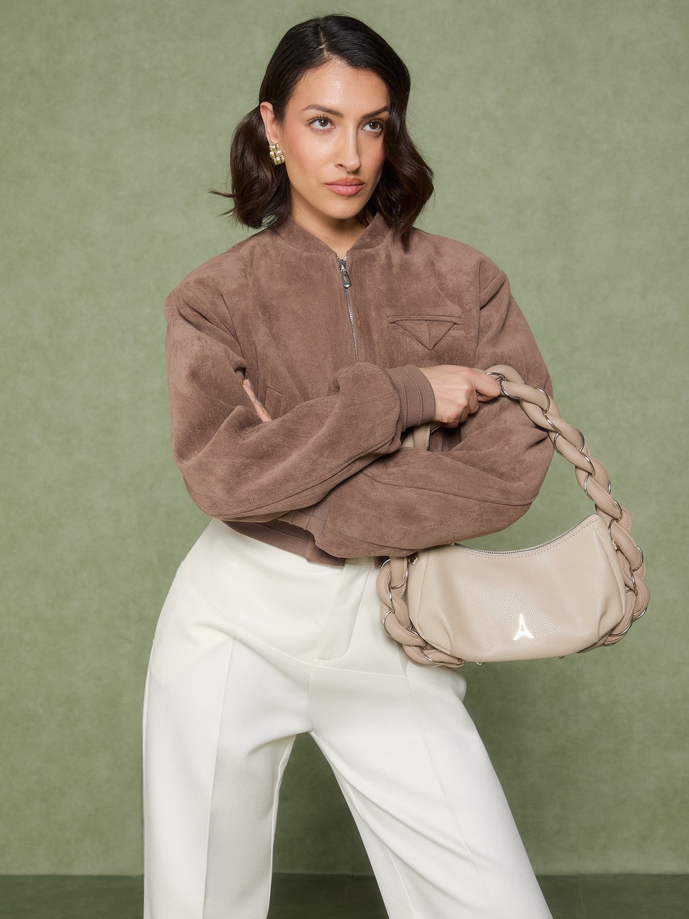 Maniere De Voir Brown Suede Bomber Jacket
